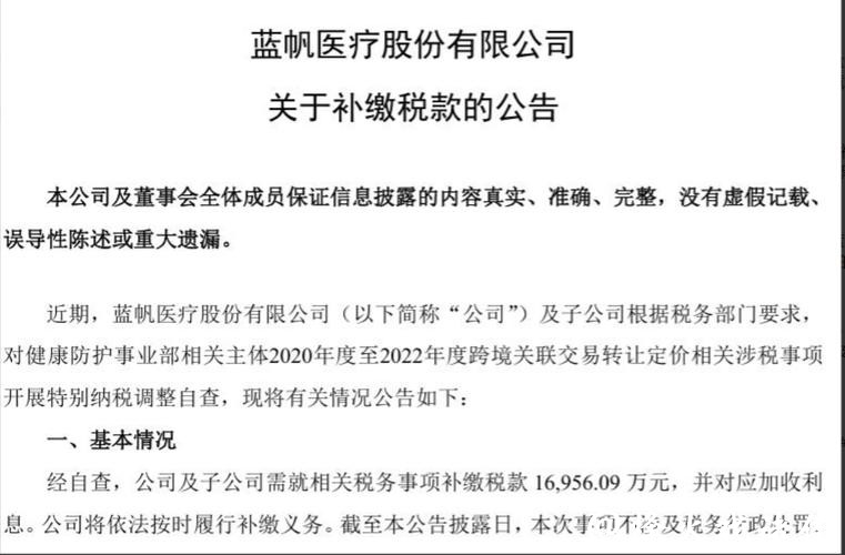 需补缴1.7亿税款的蓝帆医疗，2025年亏损或翻倍